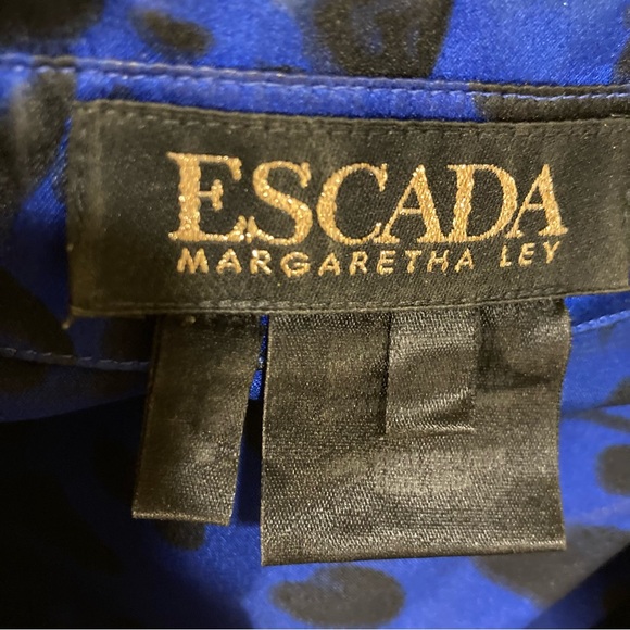 Vintage Escada Margaretha Ley Blue Silk Dalmatians Blouse - Picture 5 of 10